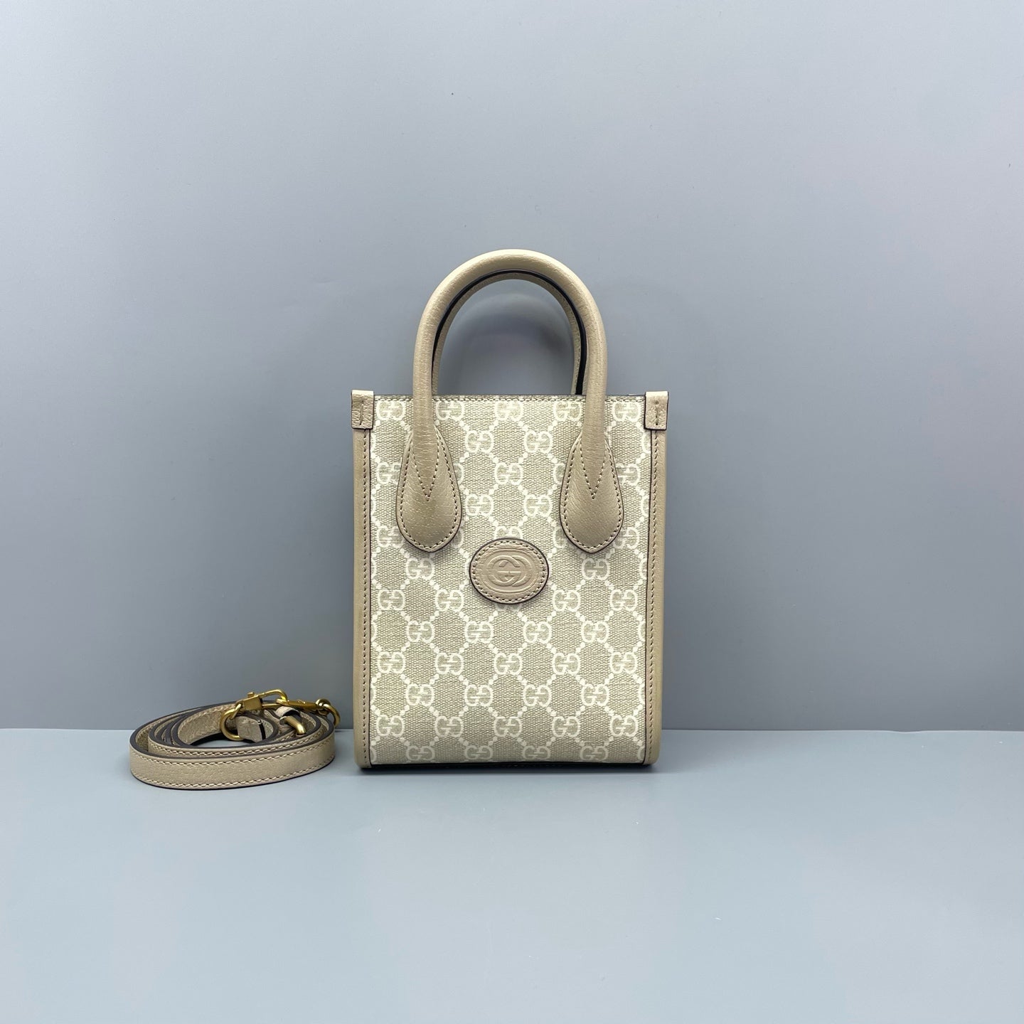 Gucci - Ophidia Mini Tote Bag - Coated canvas with leather trim - Beige - (mini)