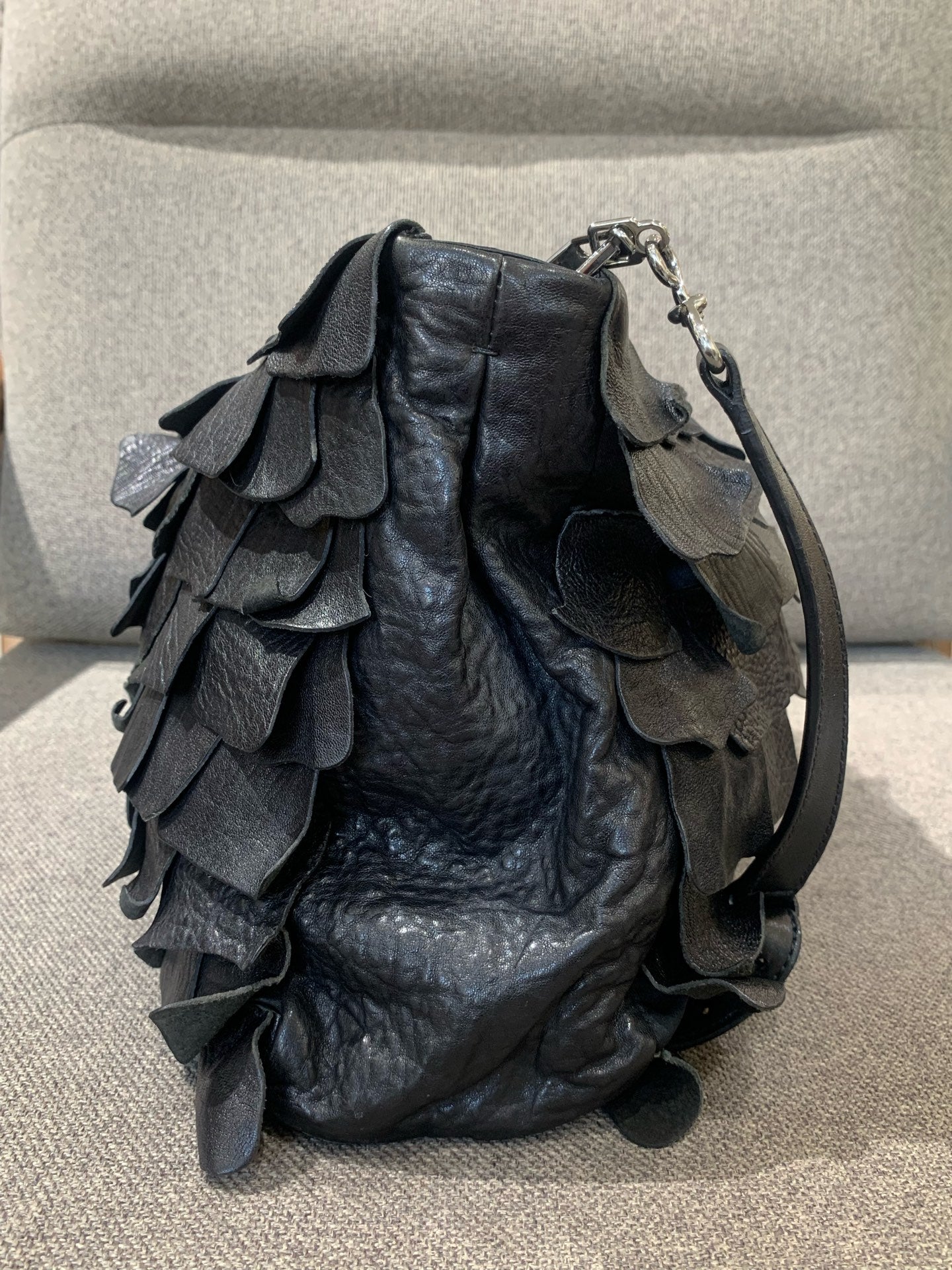 Miu Miu - Ruffled Leather Shoulder Bag - Leather - Black - (Medium)