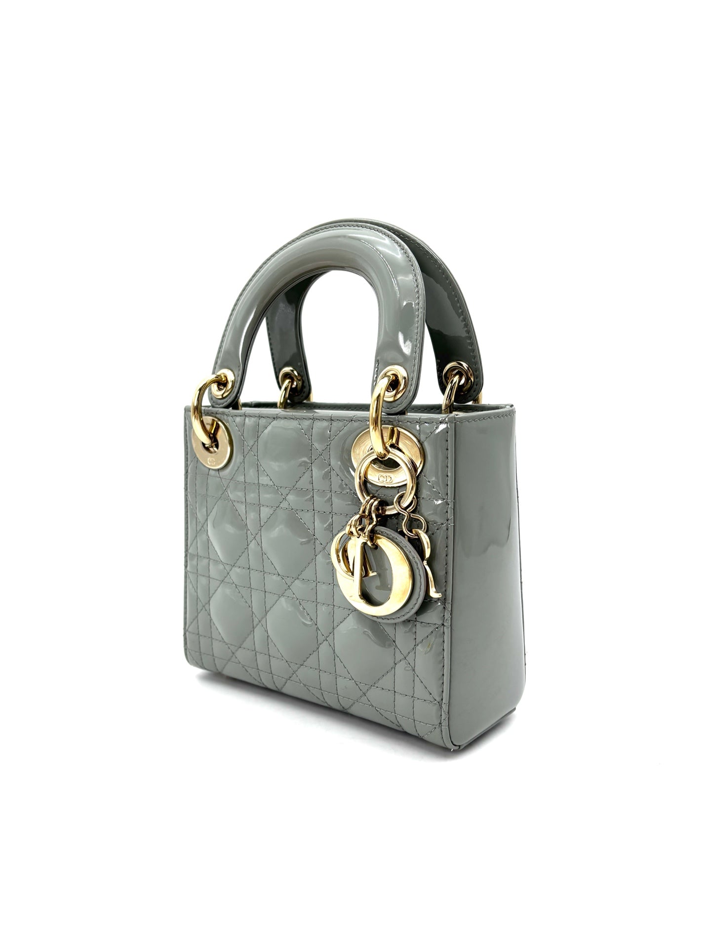 Dior - Lady Dior Mini (Cannage) - Patent cowhide leather - Grey - (mini)