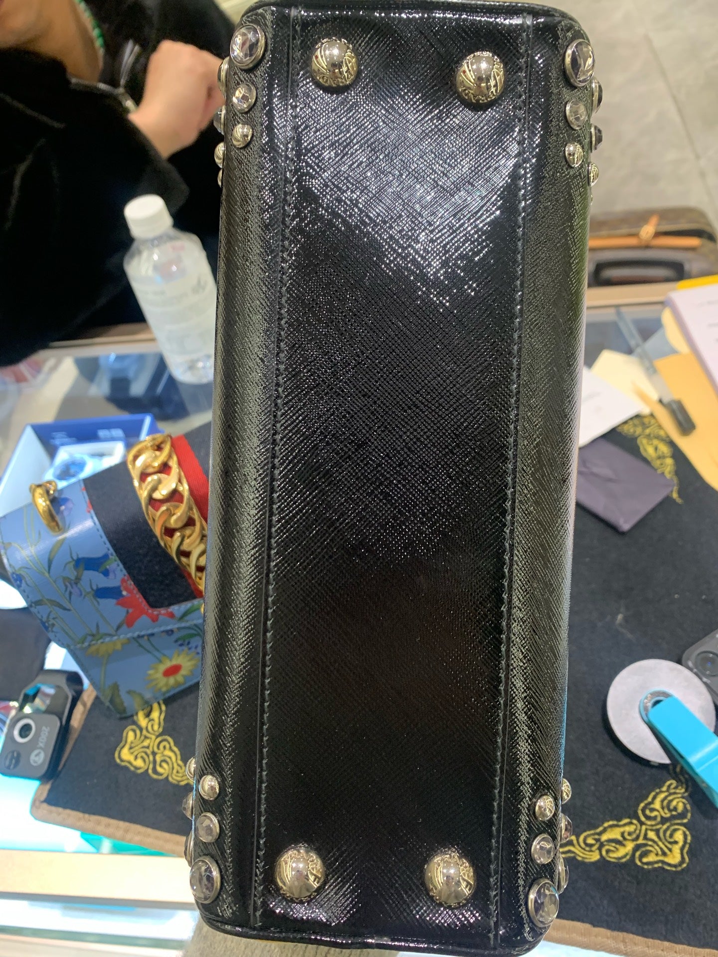 Prada - Gemstone Rivet Handbag (Limited Edition) - Saffiano leather - Black and Yellow - (medium)
