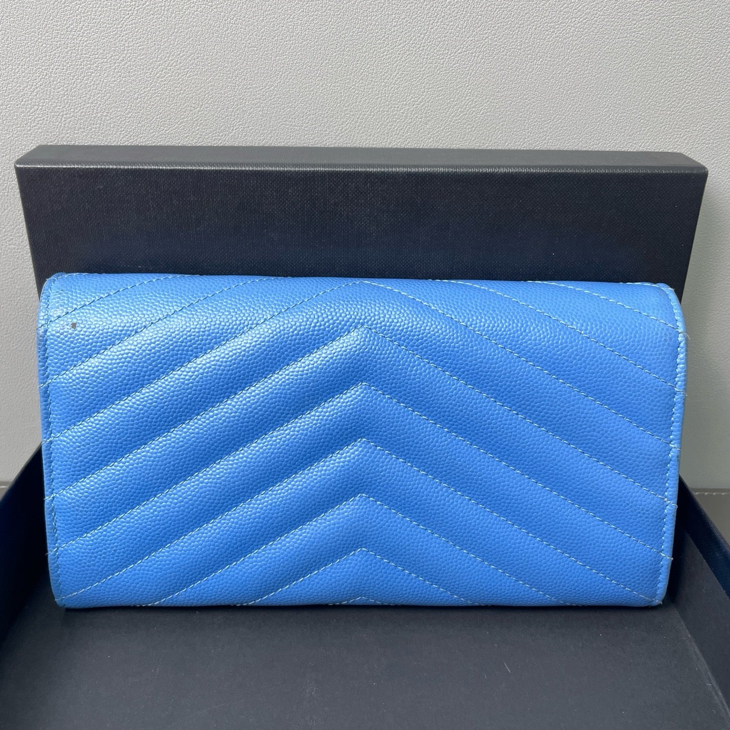 Saint Laurent - Monogram Flap Wallet - Grained Calfskin Leather - Blue - (Medium)