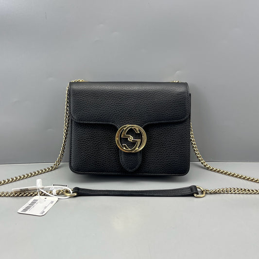 Gucci - Interlocking G Accordion Crossbody Bag - Grained leather - Black - (Small)