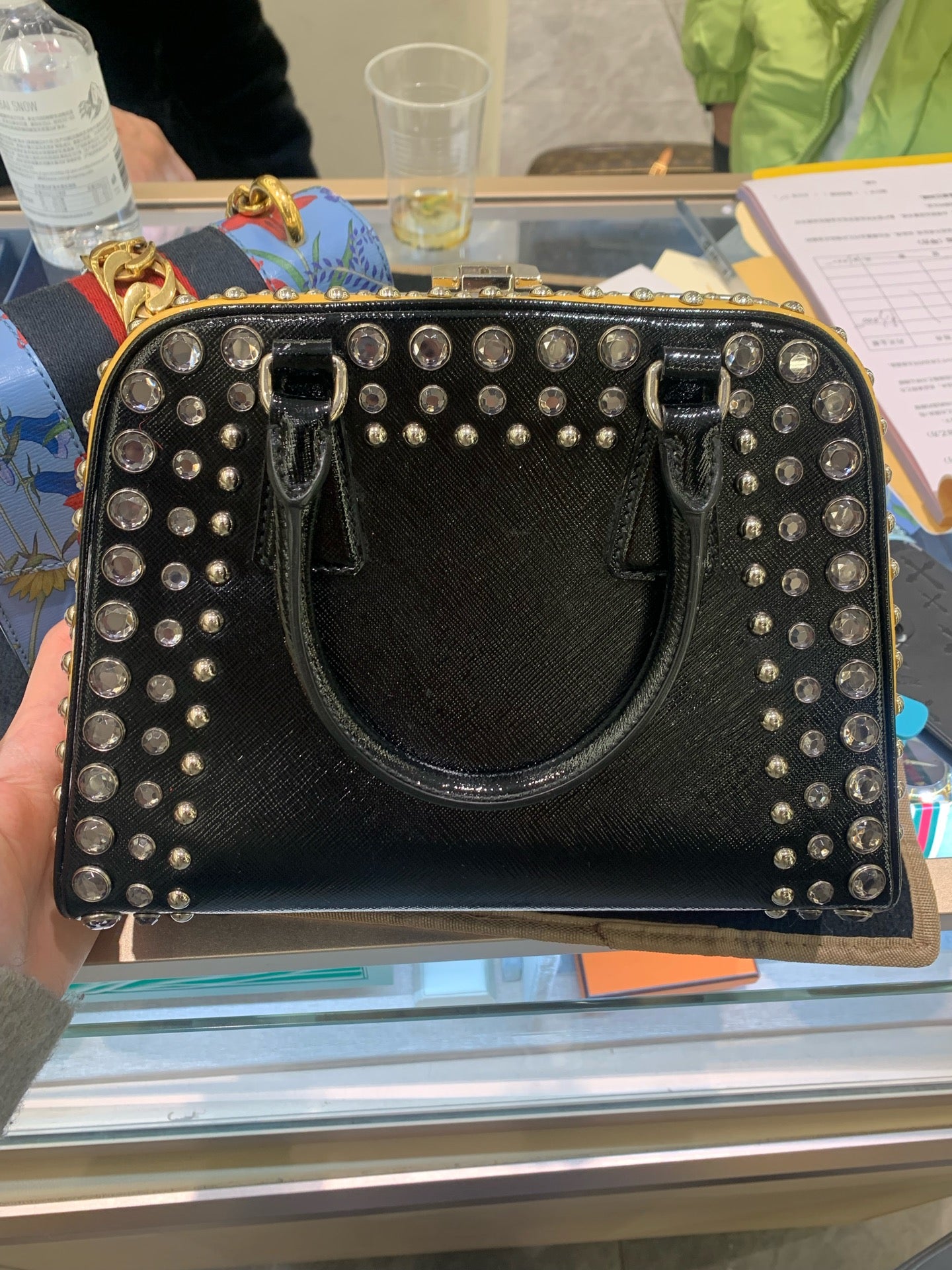 Prada - Gemstone Rivet Handbag (Limited Edition) - Saffiano leather - Black and Yellow - (medium)