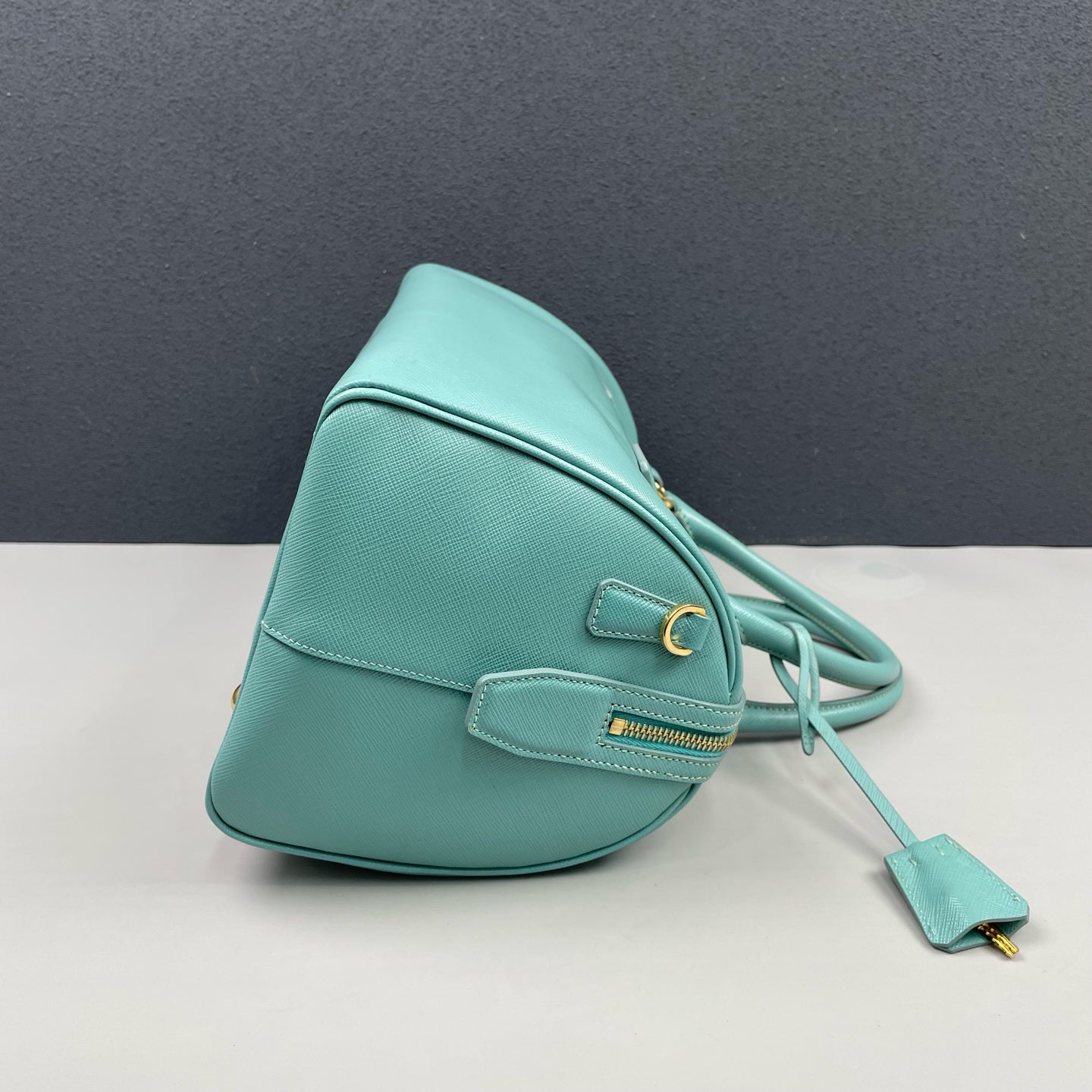 Prada - Saffiano Lux Boston Bag - Saffiano leather - Aqua Blue - (medium)
