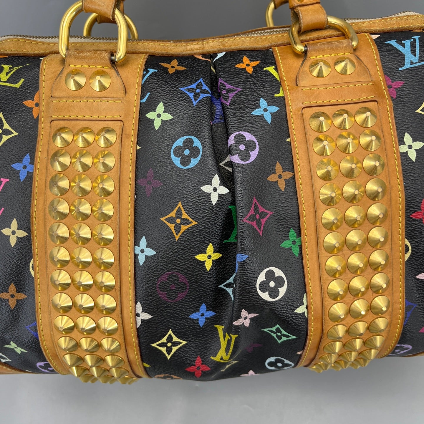 Louis Vuitton - Speedy Multicolour Rivets 40 - Monogram Multicolour canvas with Vachetta leather trim - Black Multicolour with natural tan Vachetta - (large)