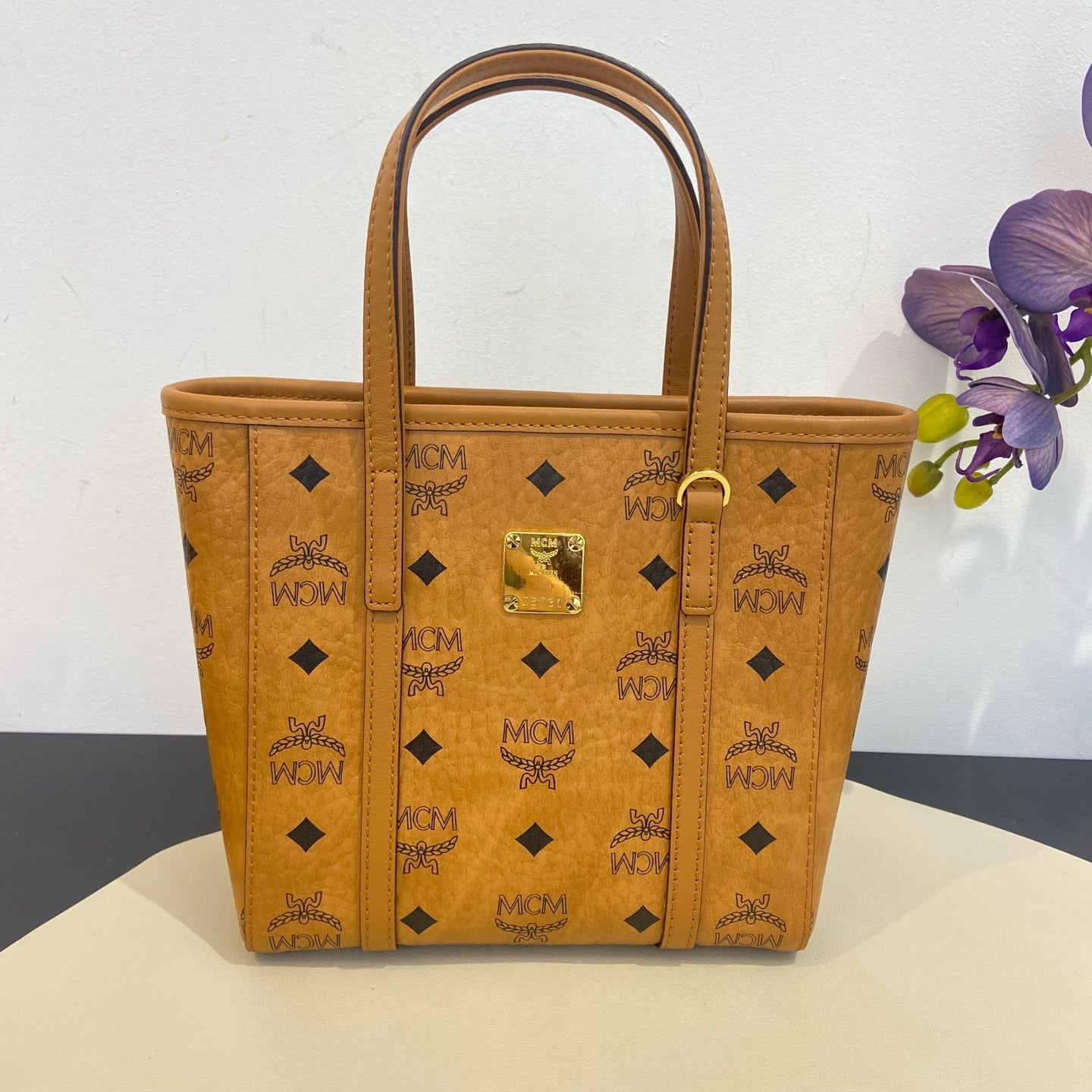 MCM - Visetos Mini Tote Bag - Coated canvas with leather trim - Cognac - (mini)