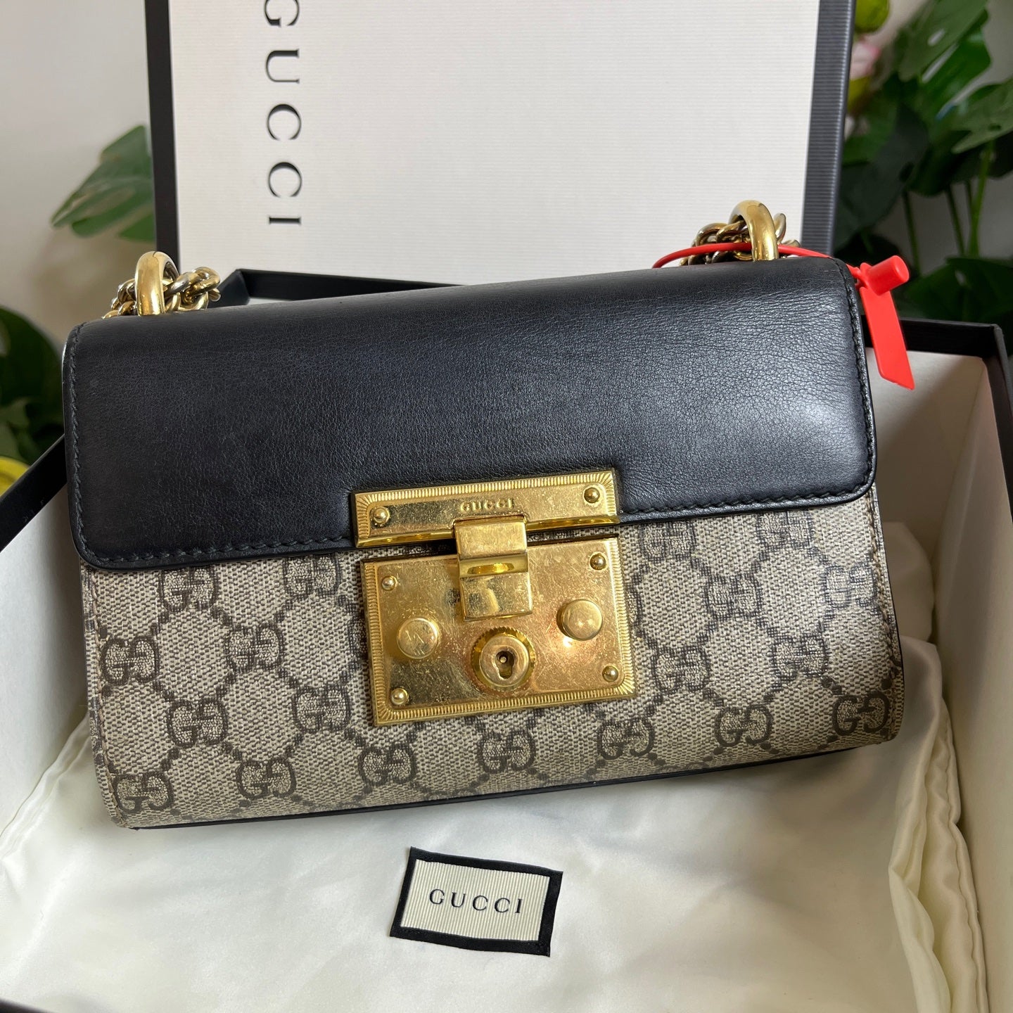 Gucci - Padlock Mini Shoulder Bag - GG Supreme canvas with leather trim - Beige and Ebony with Black and Brown accents - (mini)