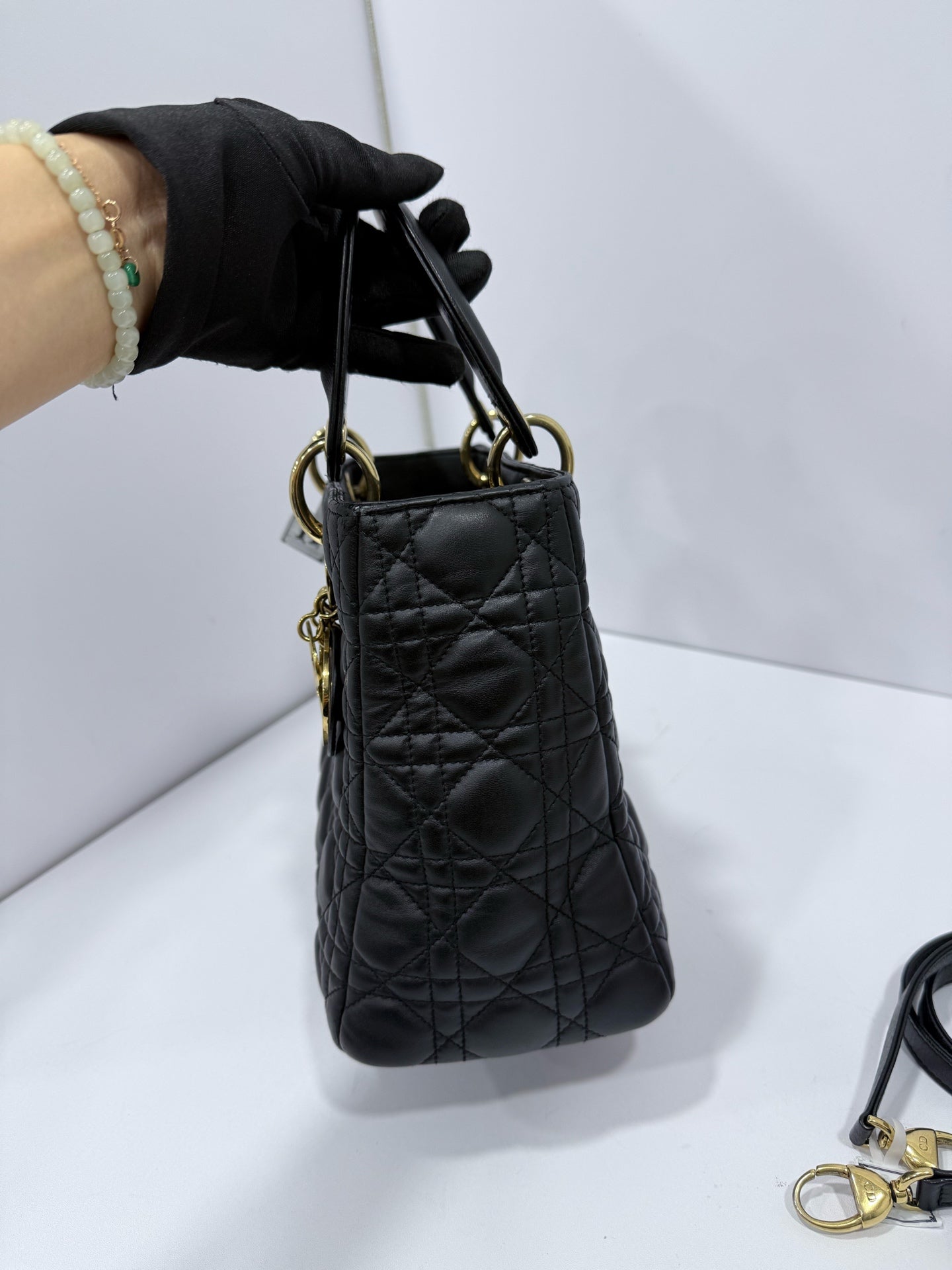 Dior - Lady Dior - Lambskin leather - Black with Gold-Tone Hardware - (medium)