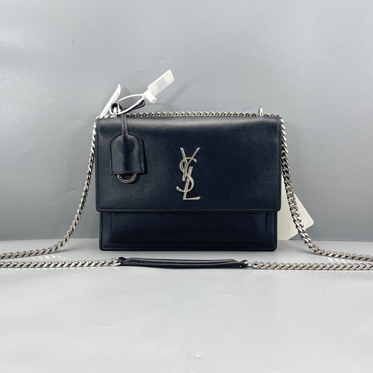 Saint Laurent - Sunset Medium - Grained leather - Black with Silver-tone Hardware - (Medium)