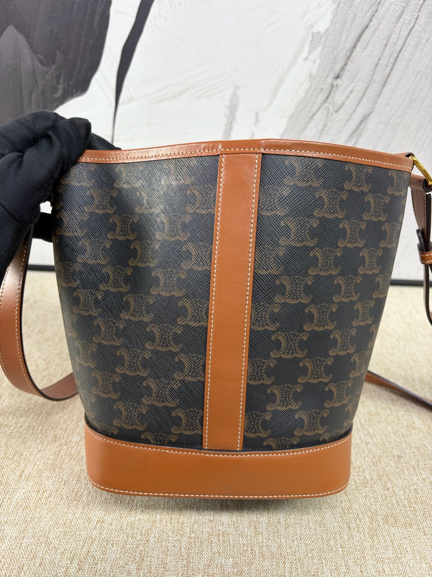 Celine - Triomphe Bucket Bag - Triomphe coated canvas with calfskin leather trim - Brown - (Small)