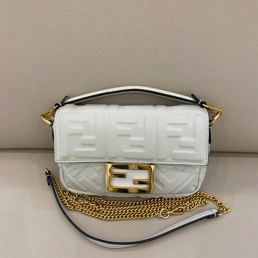 Fendi - Embossed Baguette Mini - Leather - White - (mini)