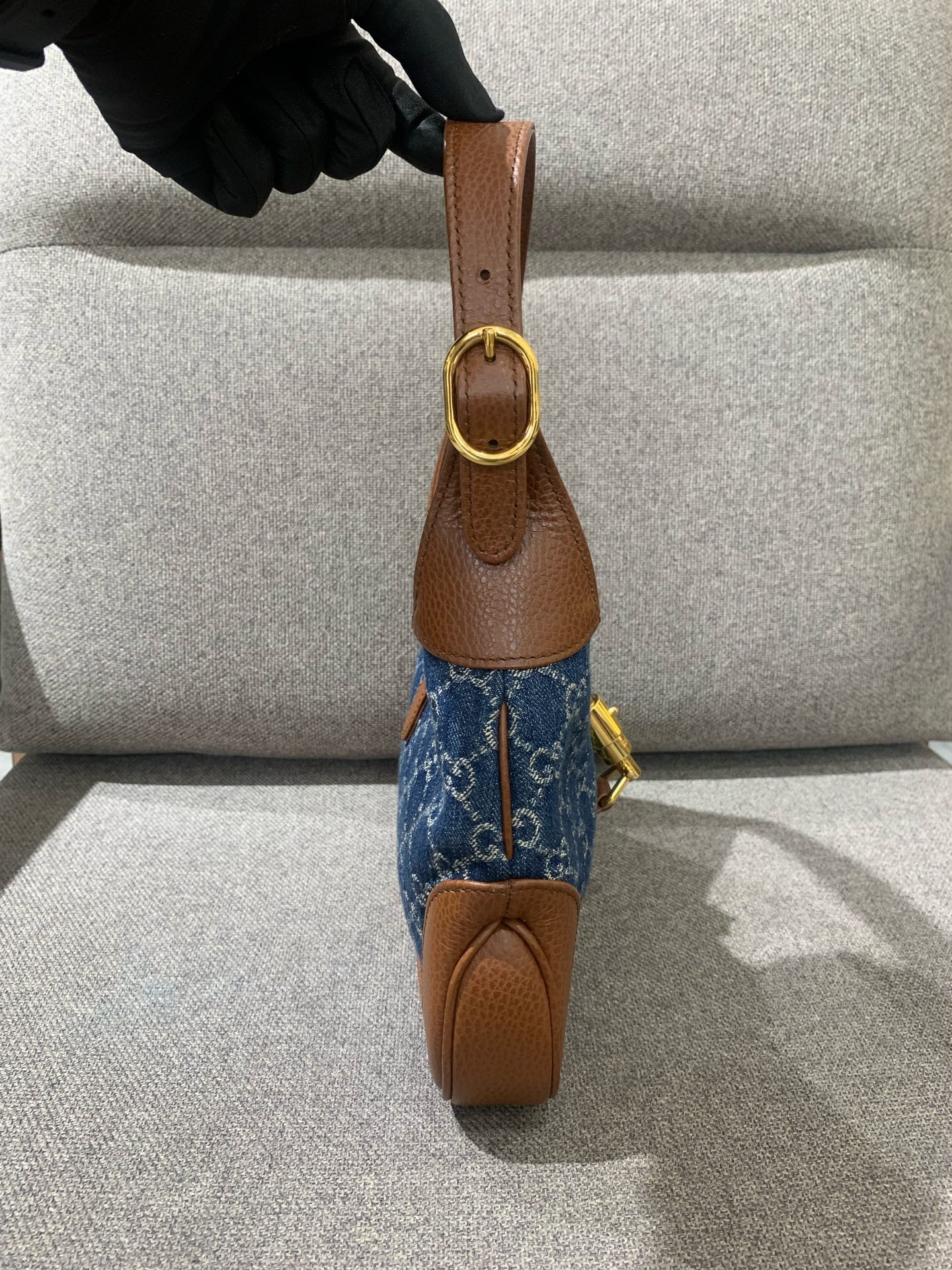 Gucci - Jackie 1961 - Denim and pebbled leather - Blue - (Small)