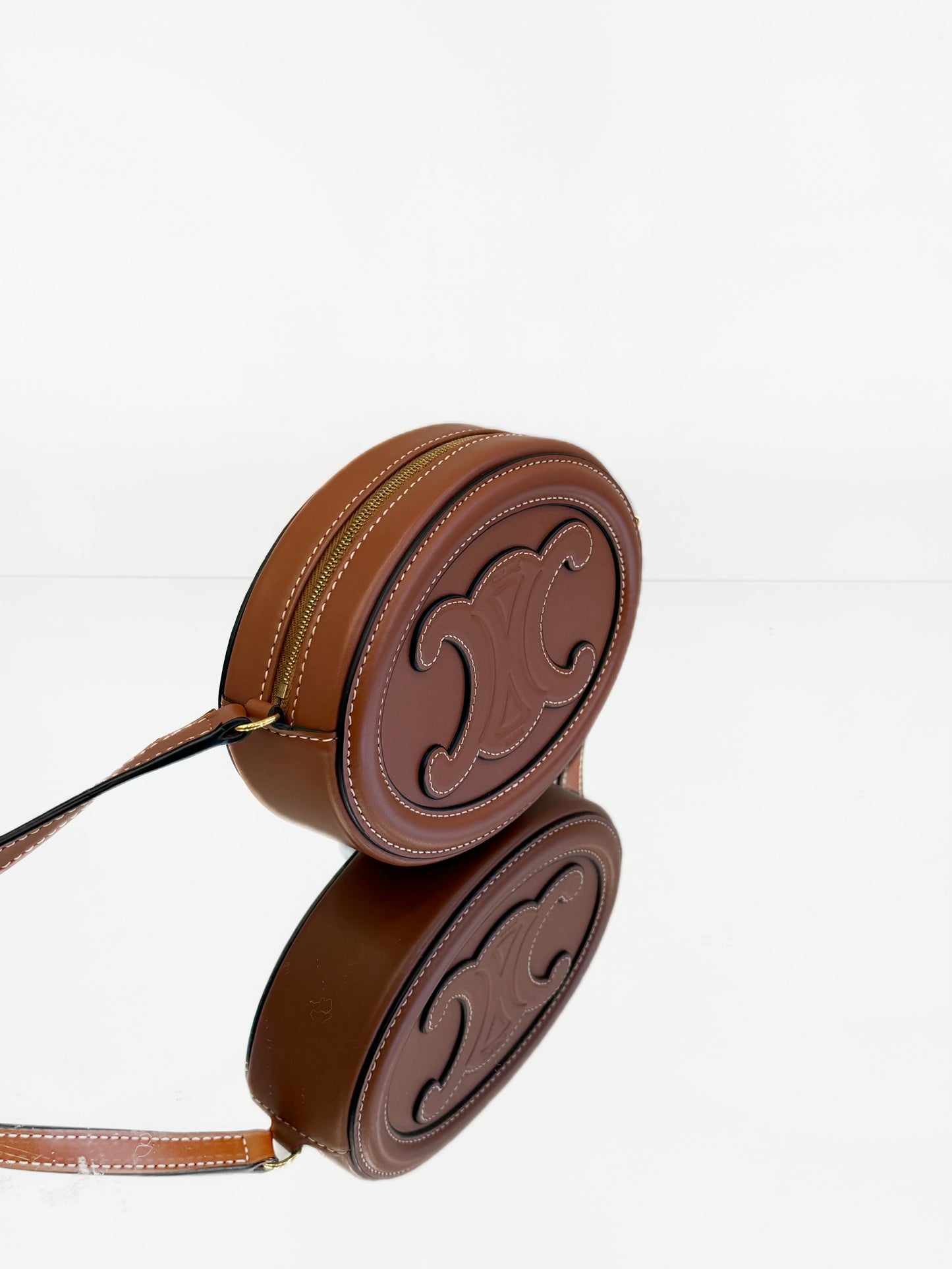 CELINE - Oval Triomphe Crossbody Bag - Leather - Brown - (mini)