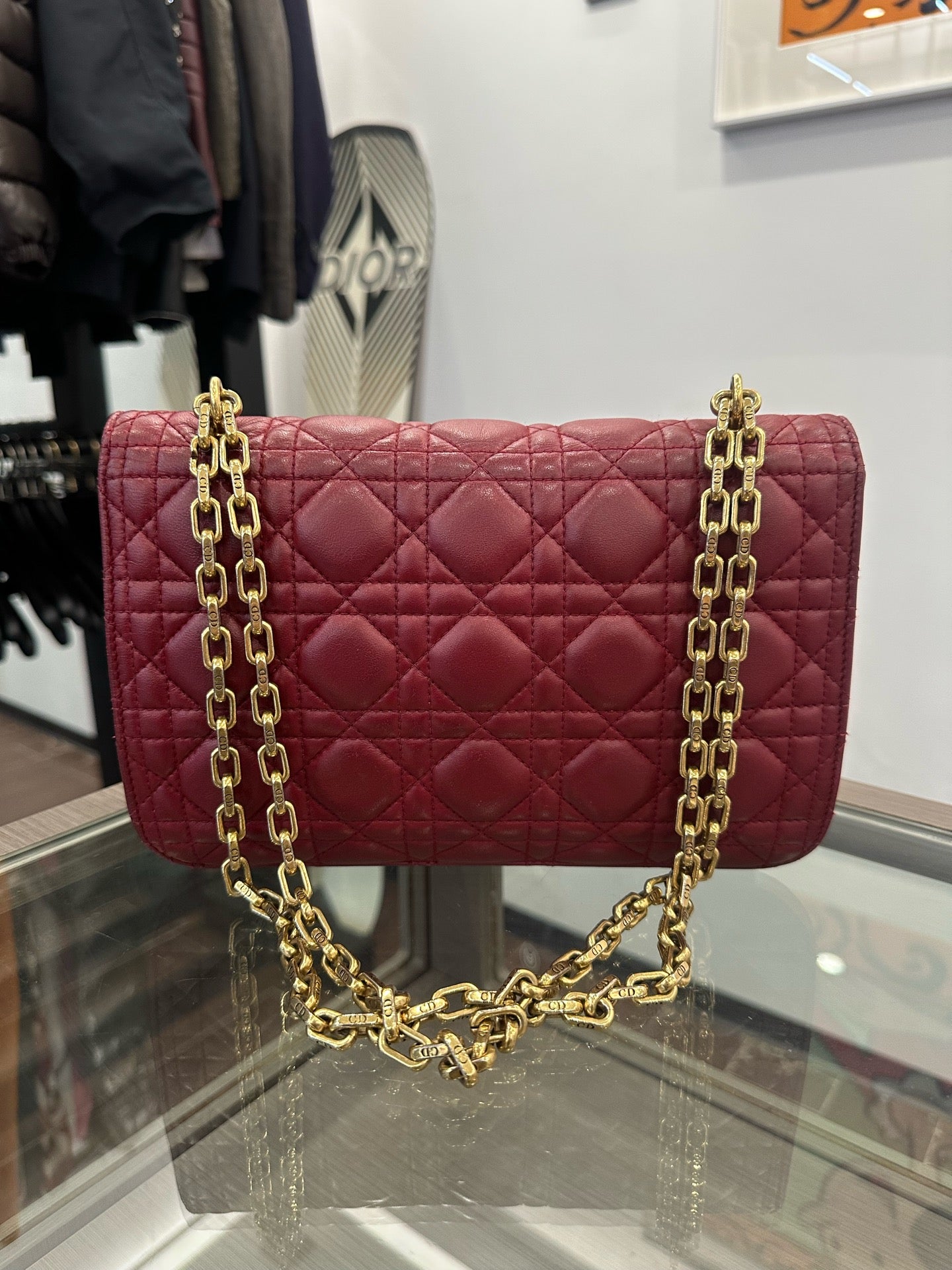 Dior - Addict Flap Shoulder Bag - Lambskin leather - Red with Gold-Tone Hardware - (Medium)
