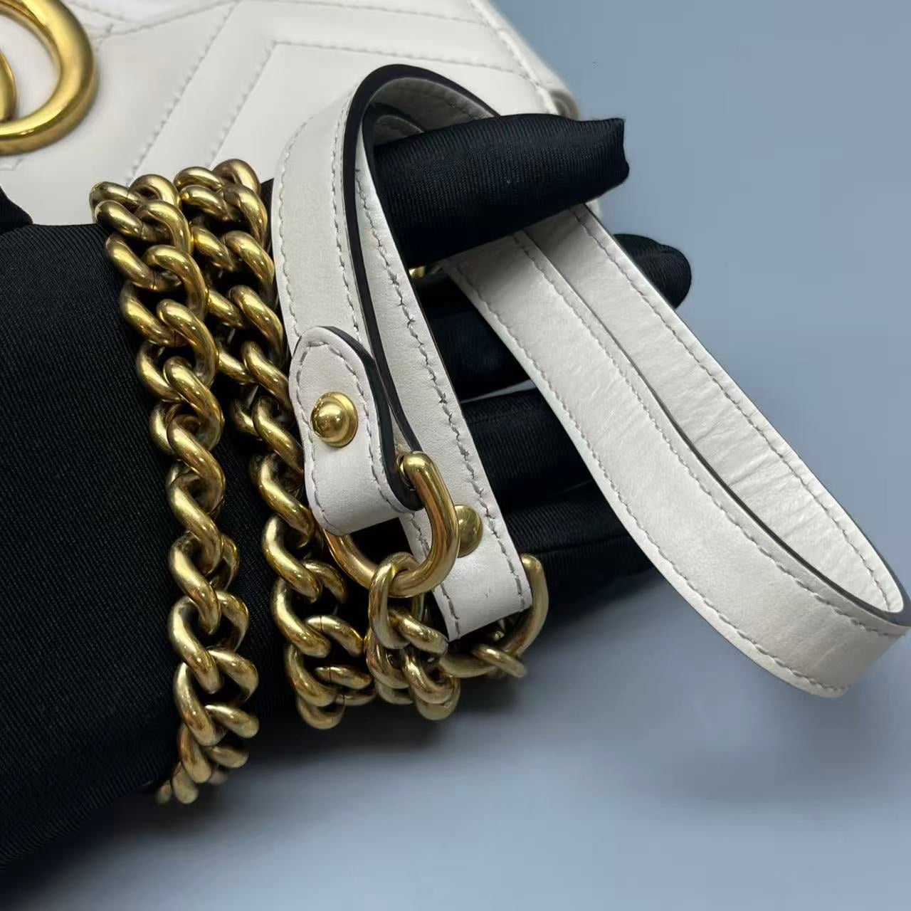 Gucci - GG Marmont Small Chain Shoulder Bag - Leather - White - (Small)