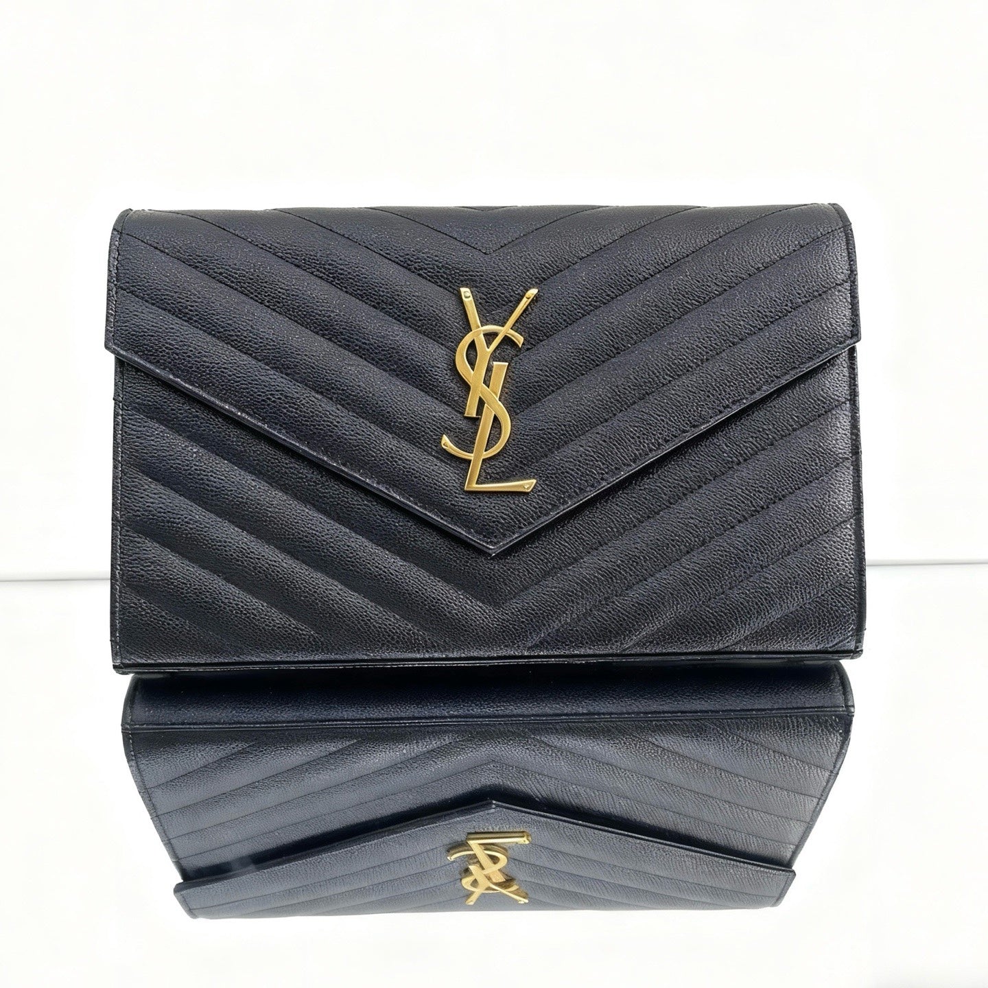 Saint Laurent - Kate Envelope Chain Wallet - Grained leather - Black with Gold-Tone Hardware - (Small)