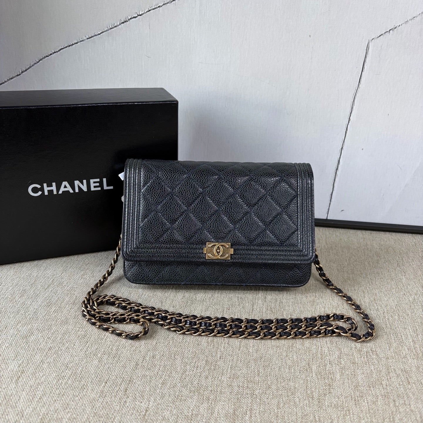 Chanel - Boy WOC (Wallet on Chain) - Grained calfskin leather - Blue - (mini)