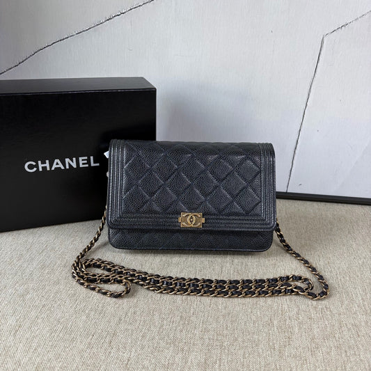 Chanel - Boy WOC (Wallet on Chain) - Grained calfskin leather - Blue - (mini)
