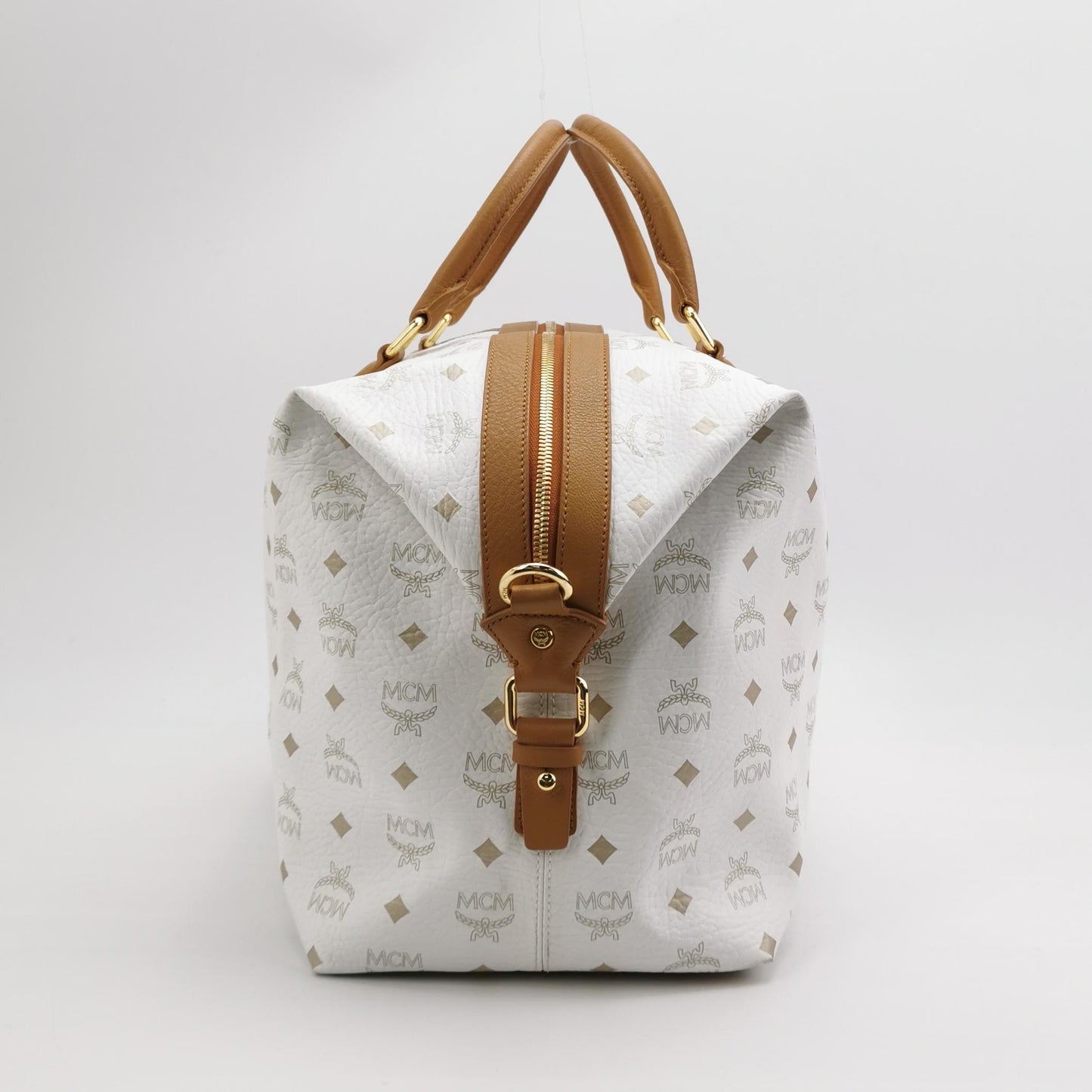 MCM - Visetos Boston Bag (M4002) - Coated canvas and leather - White - (large)