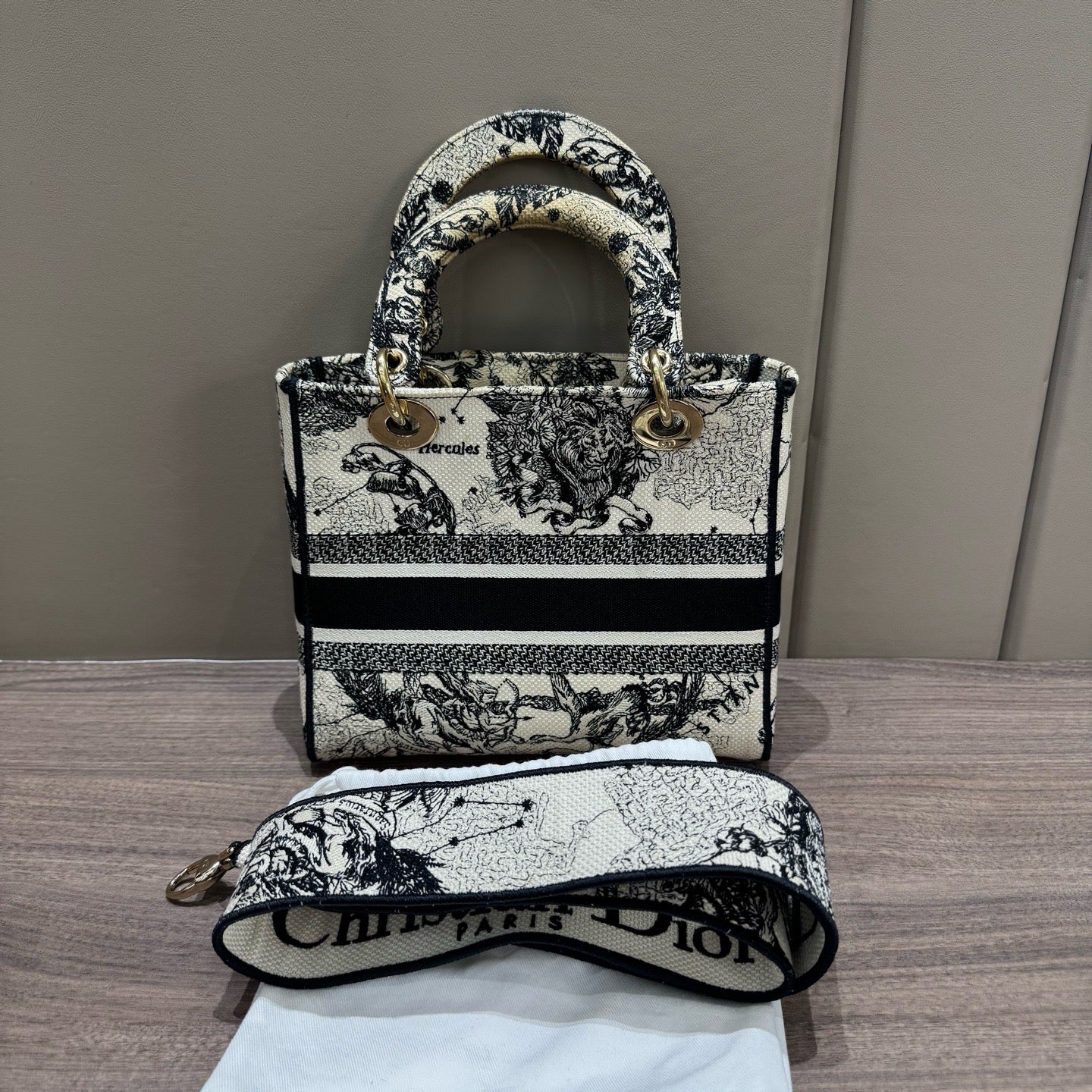 Dior - Lady Dior Bag - Embroidered cloth - Black and White - (medium)