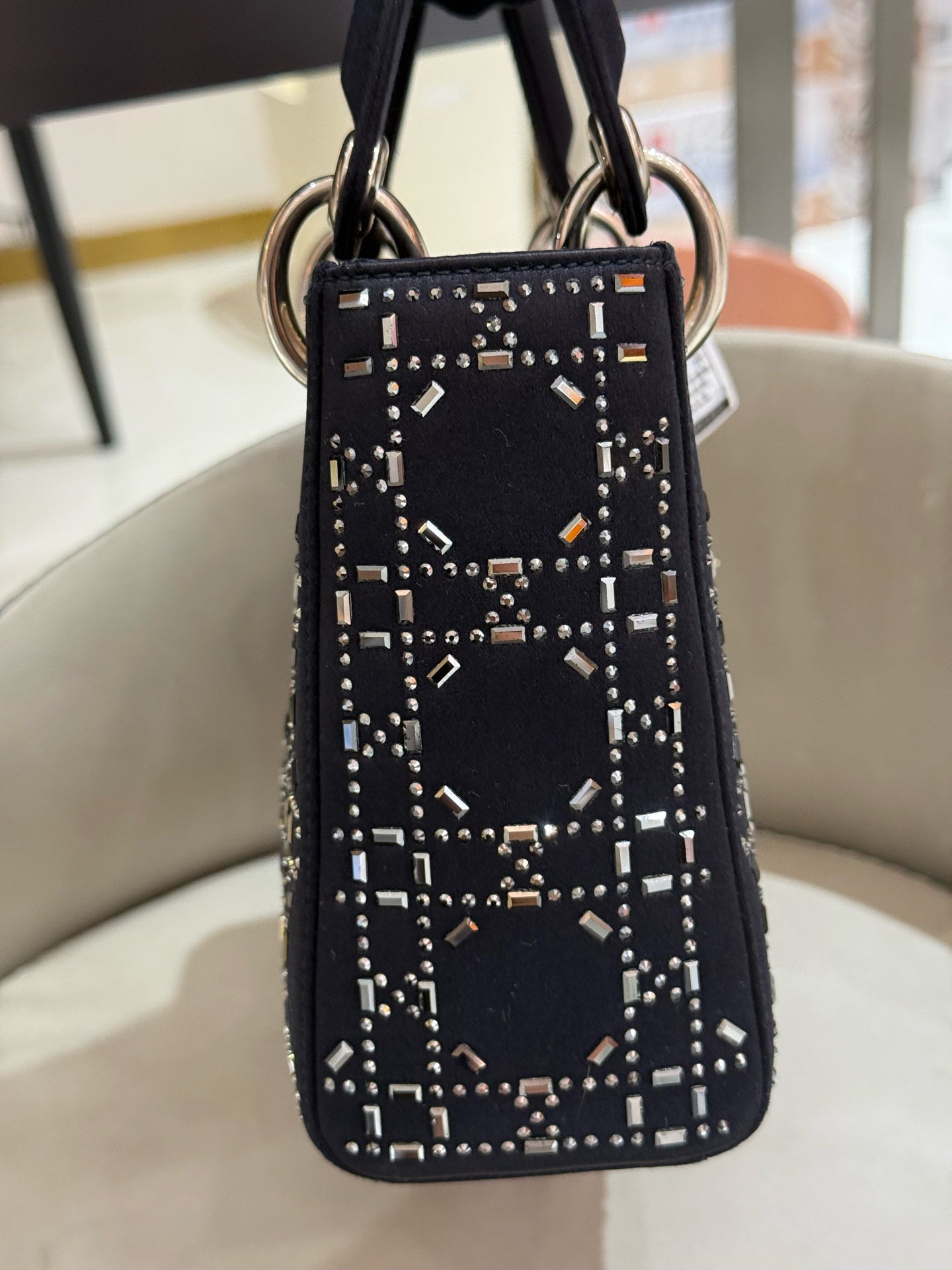 Dior - Lady Dior Mini - Satin with Crystal Embellishments - Navy Blue - (mini)