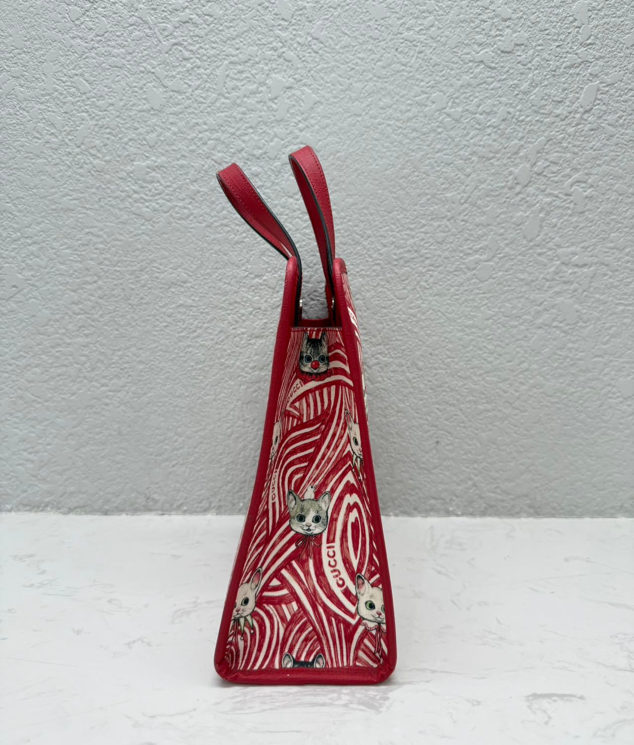 Gucci - Limited Edition Cat Print Mini Tote Bag - Coated canvas with leather trim - Red - (mini)