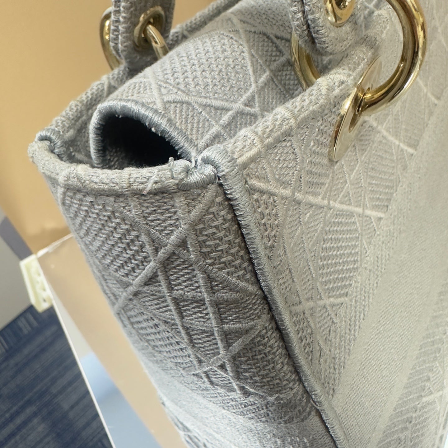 Dior - Lady Dior (Five-Grid Embroidered Series) - Cloth - Grey - (small)