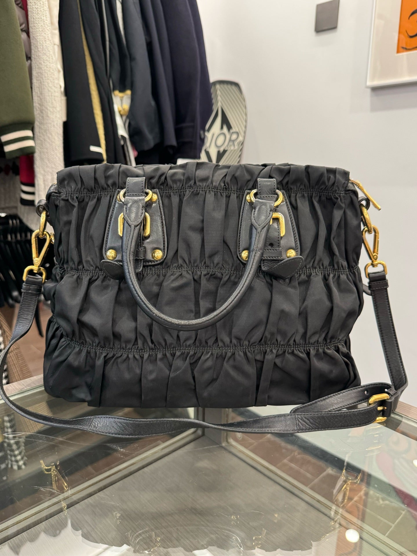 Prada - Tessuto Gaufre Tote - Polyamide and Leather - Black - (Medium)