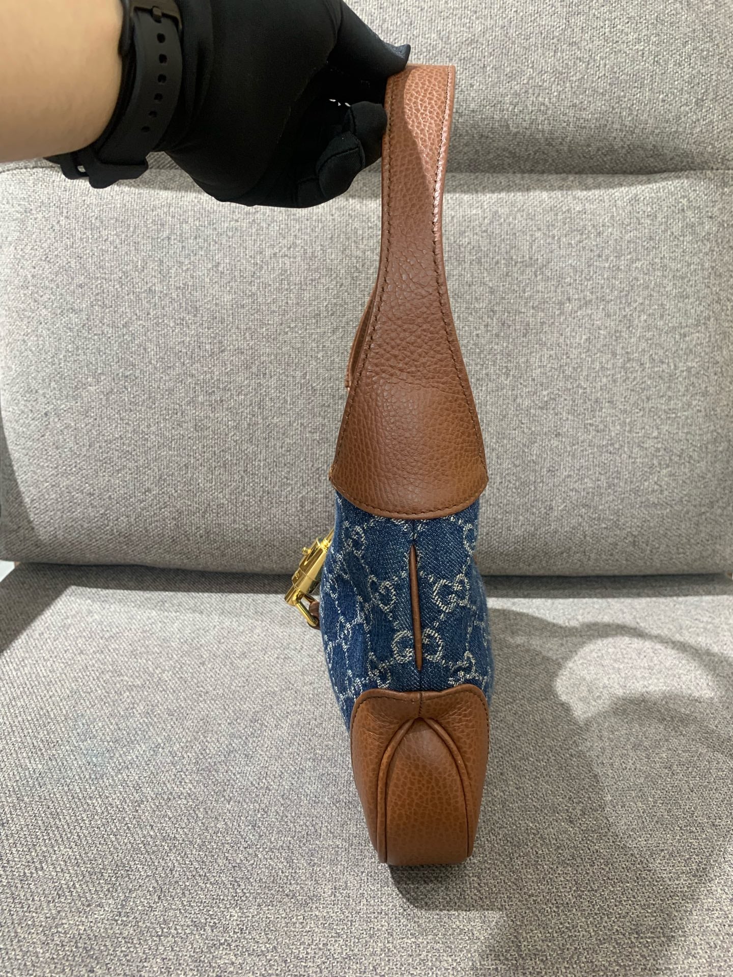 Gucci - Jackie 1961 - Denim and pebbled leather - Blue - (Small)