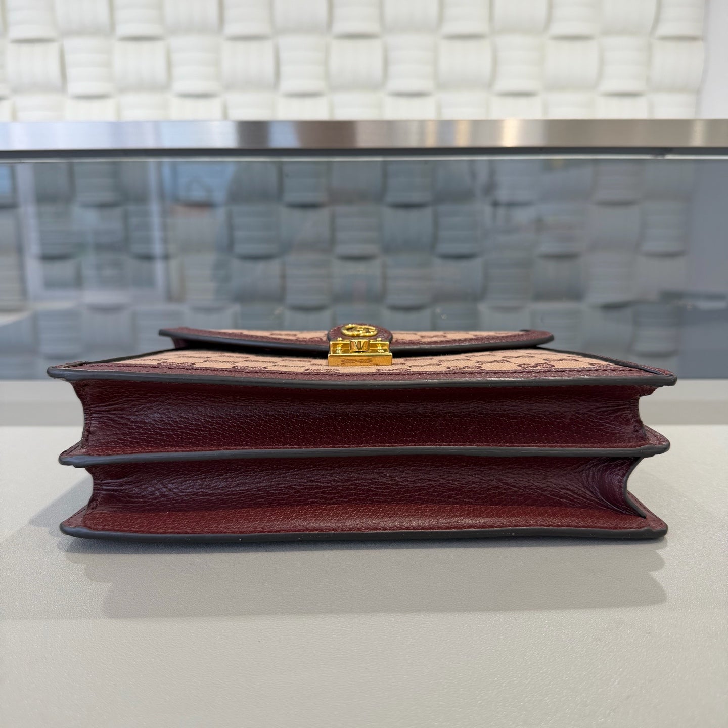 Gucci - Ophidia Top Handle Bag - GG Supreme canvas with leather trim - Burgundy - (medium)