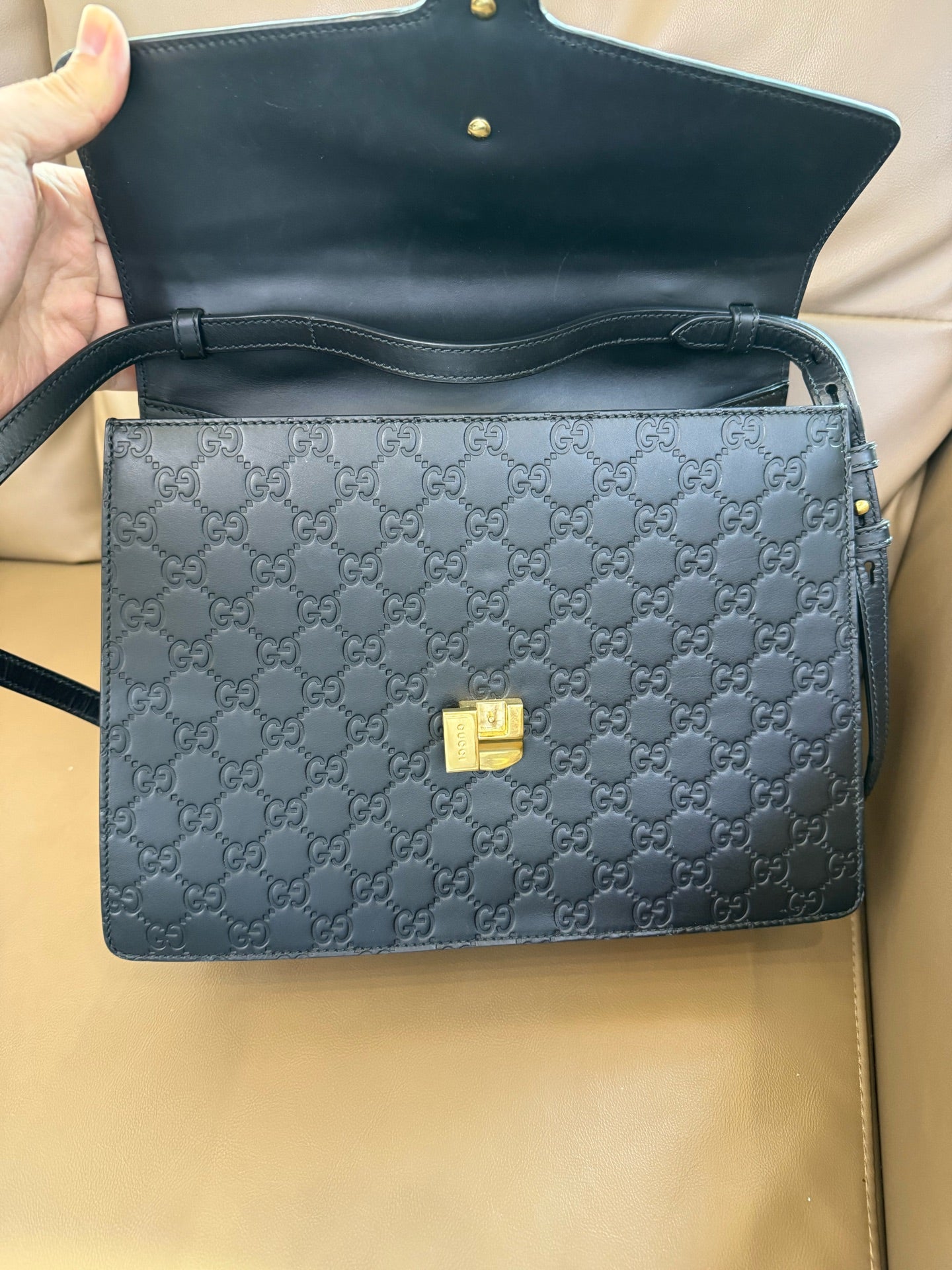 Gucci - Sylvie Large Flame Motif - Leather - Black - (Large)