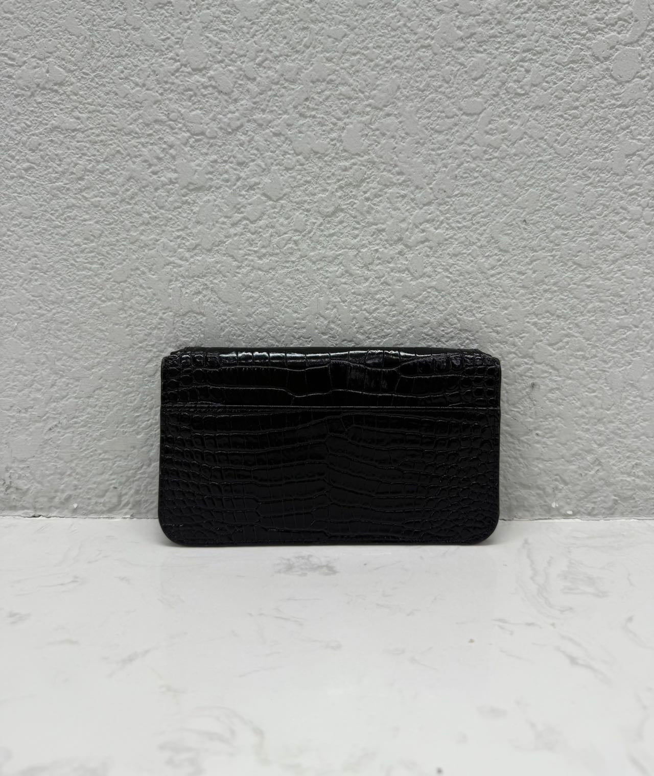 Saint Laurent - Monogram Envelope Chain Wallet - Croc-embossed cowhide leather - Black - (mini)