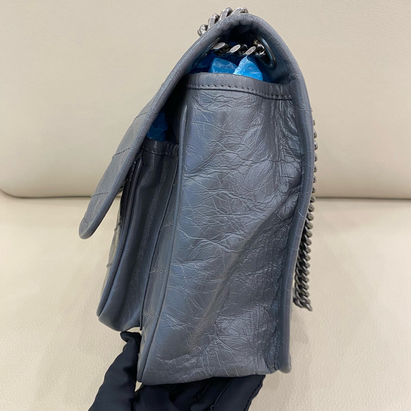 Saint Laurent - Niki Medium - Crinkled waxed calfskin leather - Grey - (Medium)
