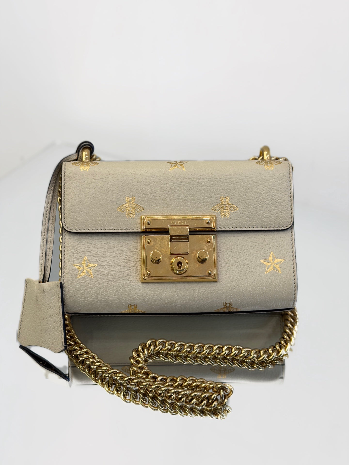 Gucci - Padlock Small Shoulder Bag with Bee Motif - Grained leather - White - (Small)