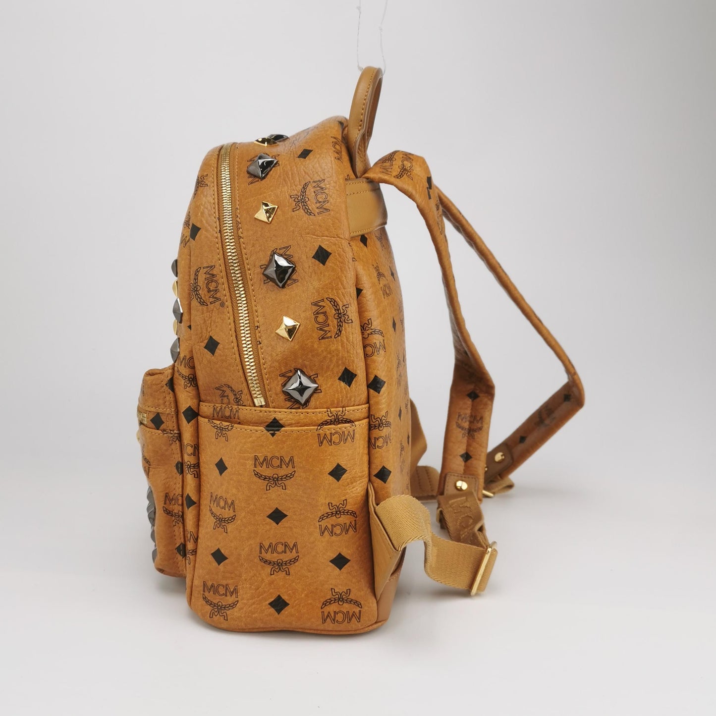 MCM - Stark Studded Mini Backpack - Visetos coated canvas with leather trim - Brown - (mini)