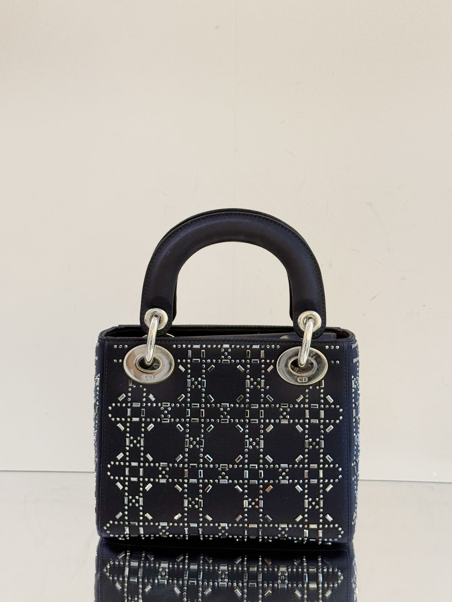 Dior - Lady Dior Mini - Satin with Crystal Embellishments - Navy Blue - (mini)