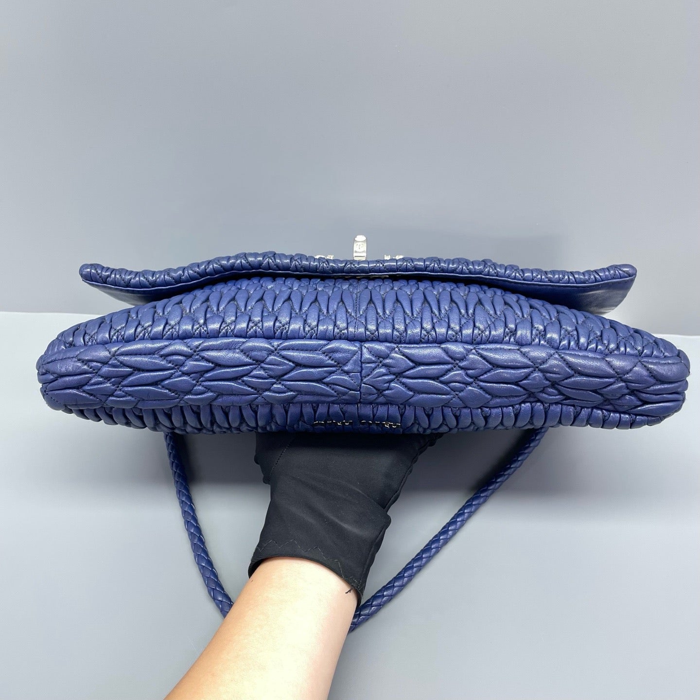 Miu Miu - Matelassé-style Flap Shoulder Bag with Jeweled Clasp - Leather - Blue - (Medium)