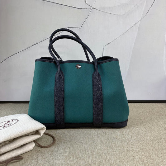 Hermès - Garden Party 30 - Canvas and Leather - Dark Green with Black - (Medium)