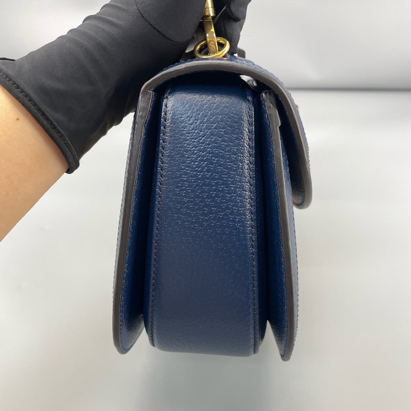Gucci - 100th Anniversary Limited Edition Bamboo Bag - Canvas with Leather Trim and Bamboo Handle - Multicolour with Navy Trim - (medium)