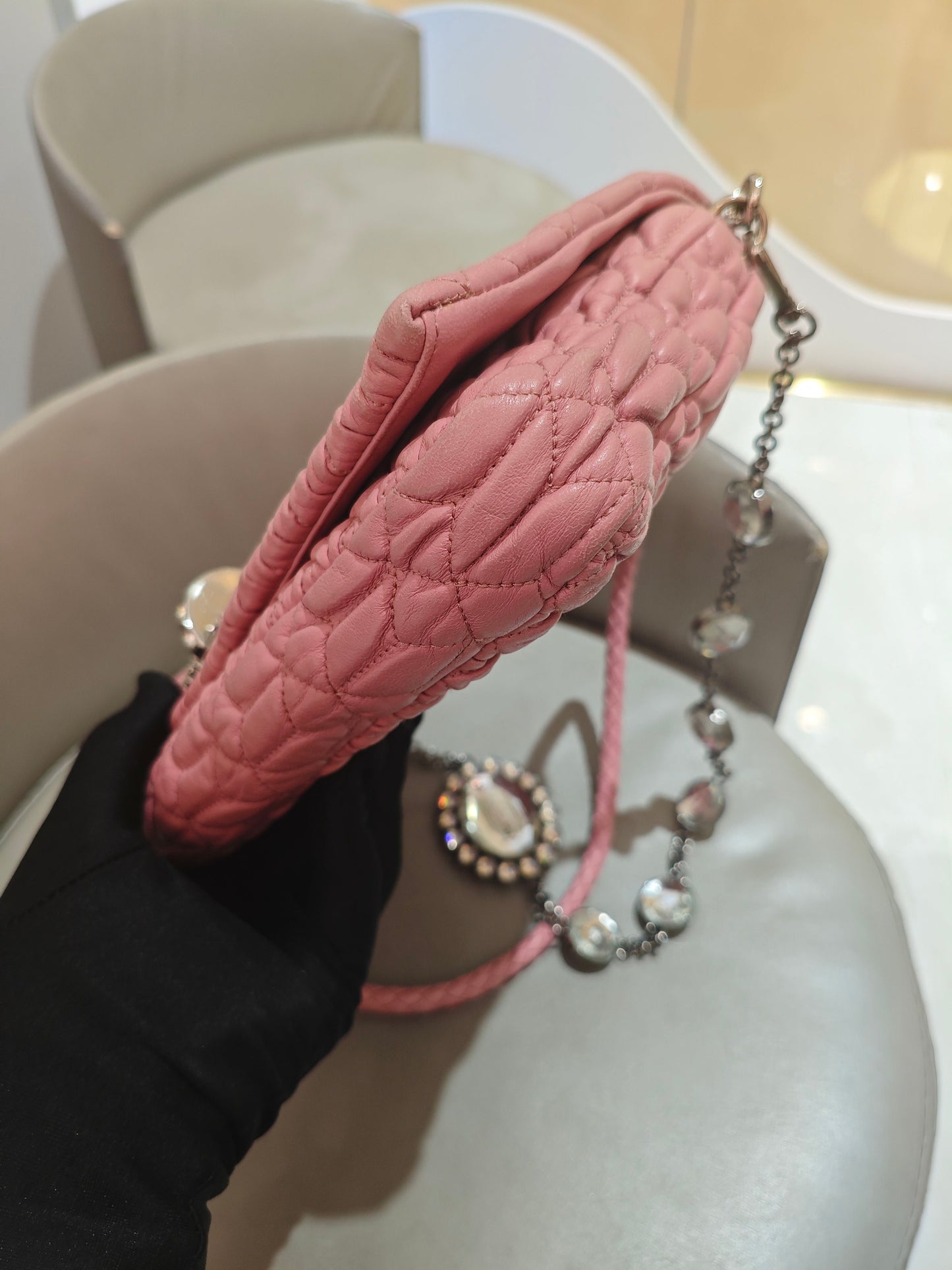 Miu Miu - Matelasse Jewel Chain Shoulder Bag - Leather - Pink - (Large)