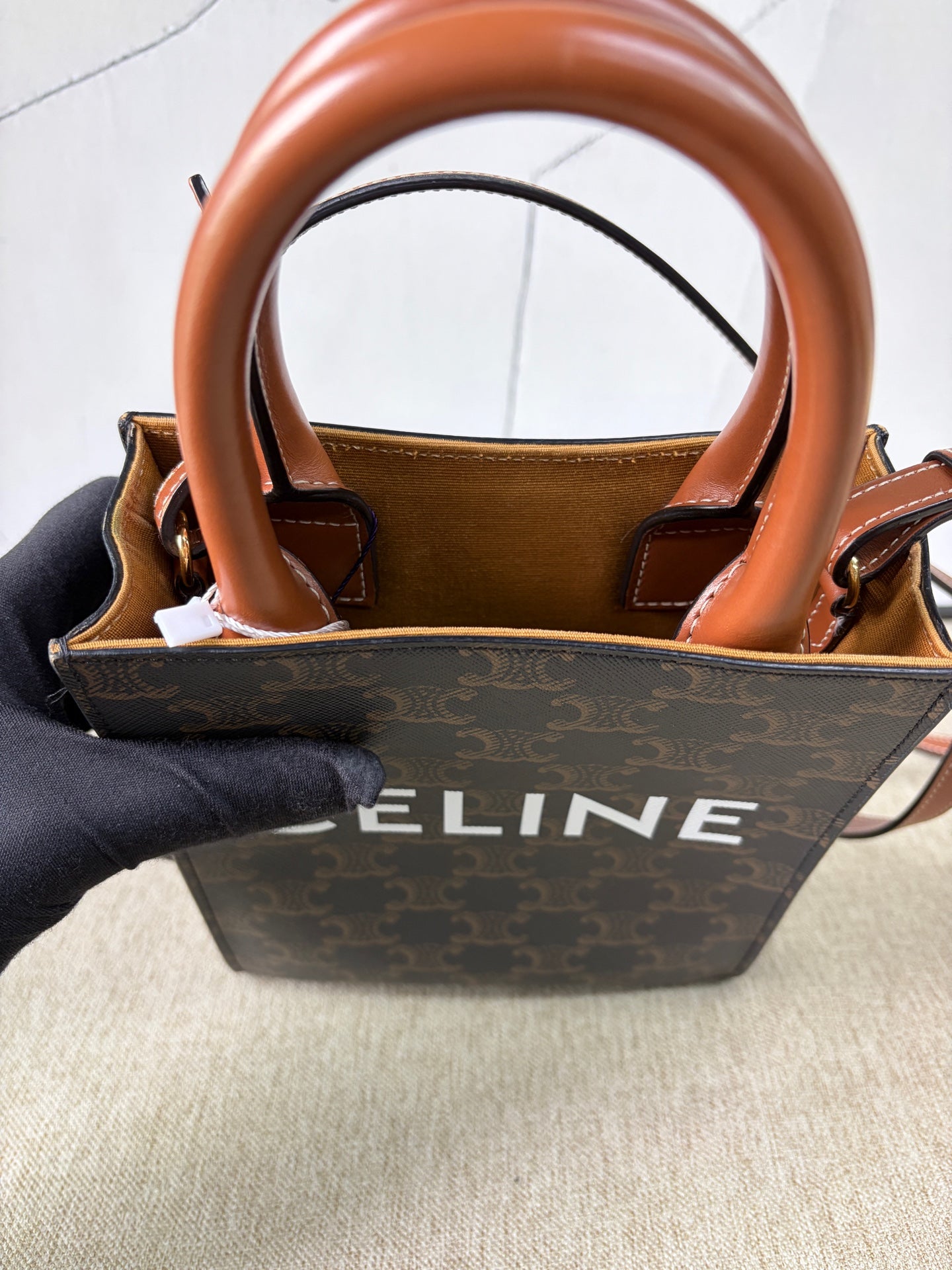 Celine - Triomphe Canvas Mini Vertical Cabas - Triomphe coated canvas with calfskin leather trim - Brown - (mini)