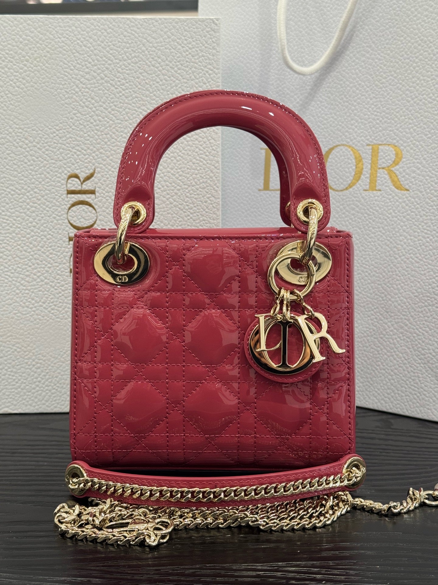 Dior - Lady Dior Mini - Patent leather - Pink - (mini)