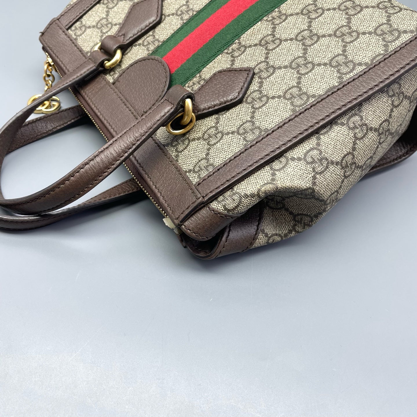 Gucci - Ophidia Small Tote Bag - GG Supreme canvas with leather trim - Ebony - (medium)