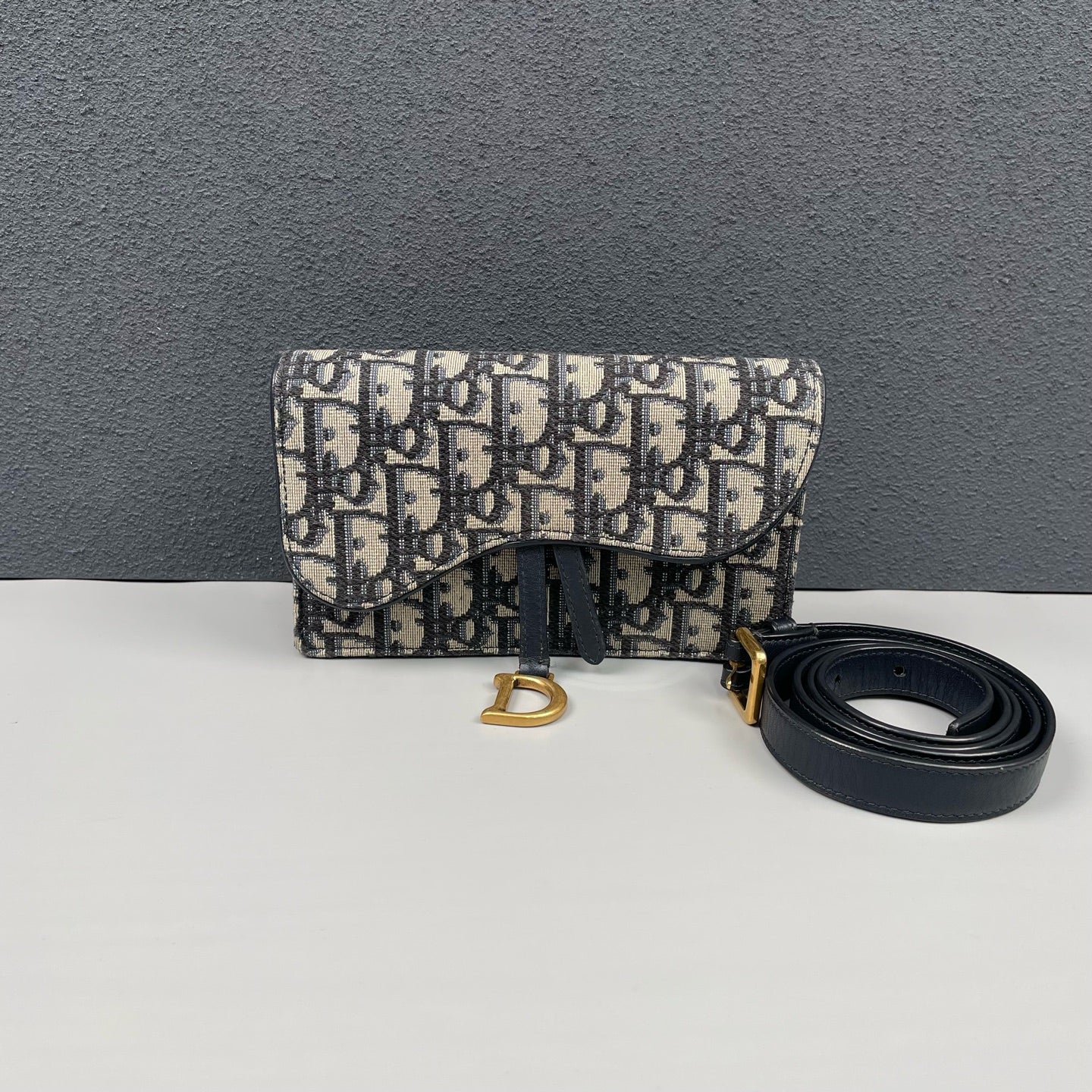 Dior - Saddle Belt Bag - Oblique jacquard canvas with leather trim - Blue - (mini)