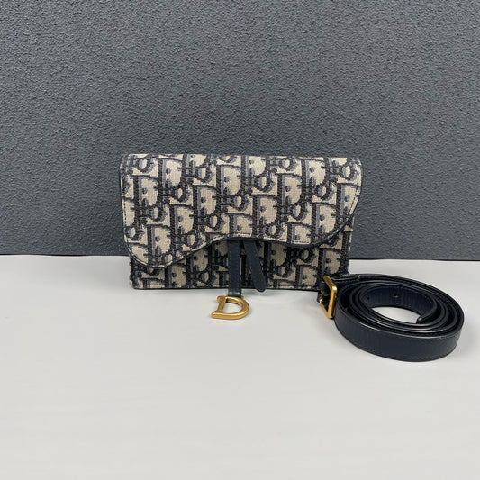 Dior - Saddle Belt Bag - Oblique jacquard canvas with leather trim - Blue - (mini)