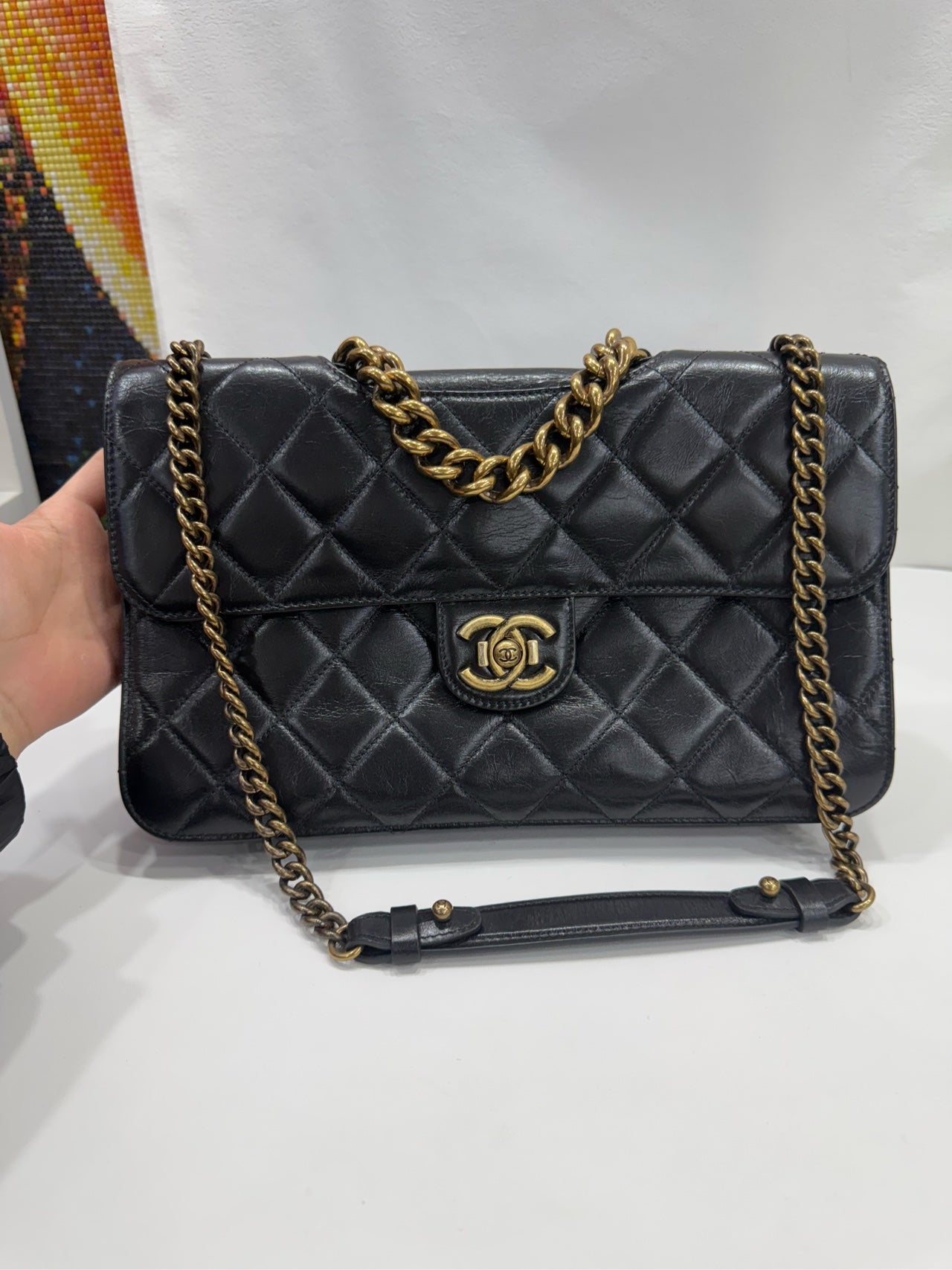Chanel - Mumbai Vintage Chain Bag - Oil-wax leather - Black - (medium)