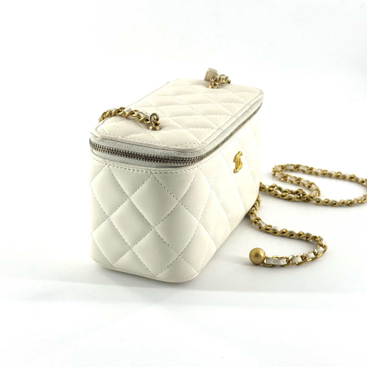 Chanel - Mini Vanity Case with Gold Ball - Lambskin leather - White - (mini)