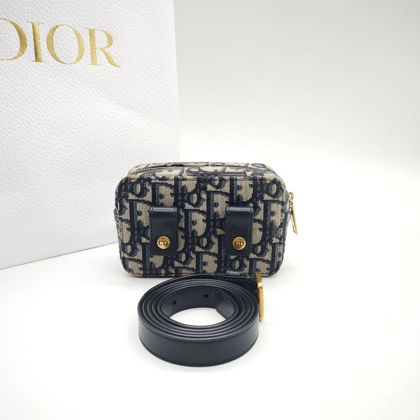 Dior - Oblique Canvas Belt Pouch - Cloth - Blue - (mini)