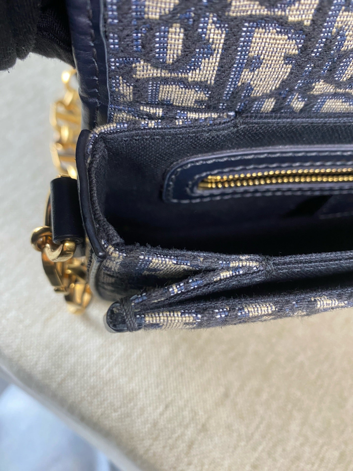 Dior - 30 Montaigne Avenue Chain Bag - Oblique jacquard canvas with leather trim - Blue - (Mini)