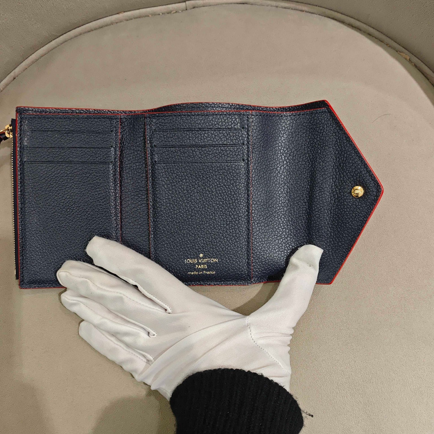 Louis Vuitton - Compact Flap Wallet - Grained leather with embossed Monogram pattern - Navy Blue with Red Glazing - (Small)